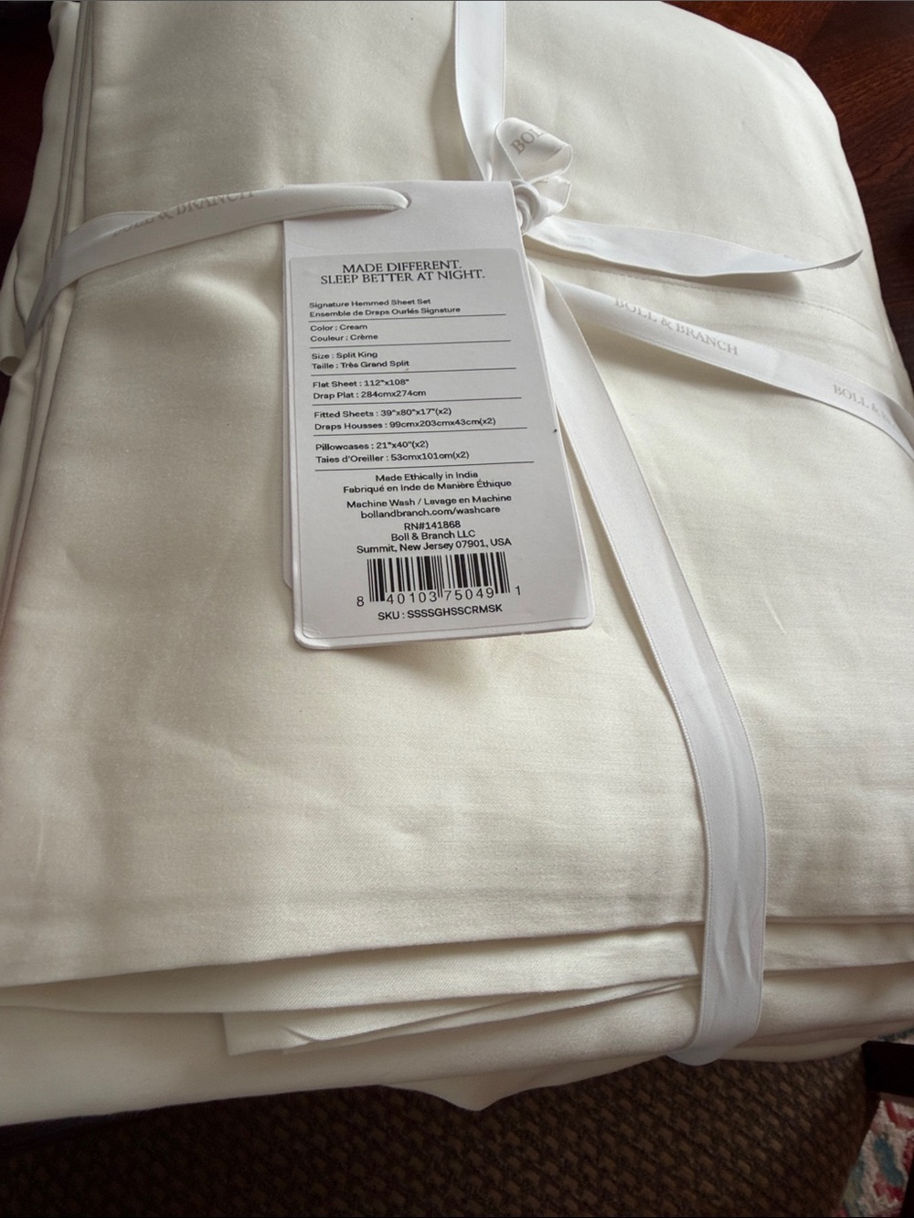Boll & branch signature Cream hemmed Sheet Set - Soft Luxury Bedding Split King